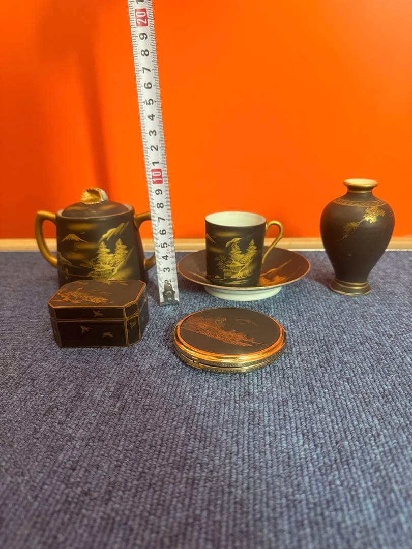 1821  まとめ売り　合計5客　薩摩焼 湊光  金塗