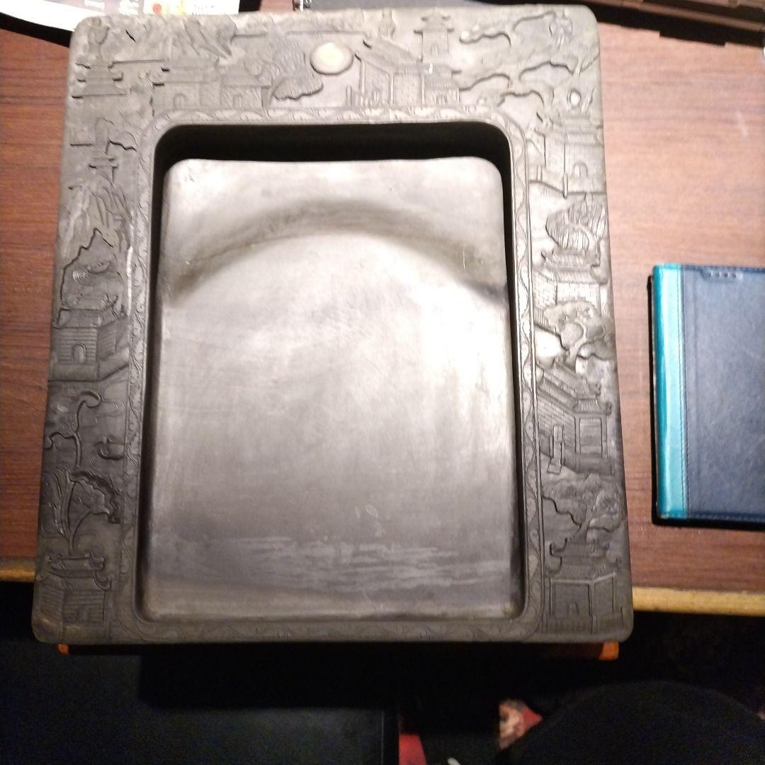 彫刻付き石製硯箱 約30cm x 20cm 重さ14kg