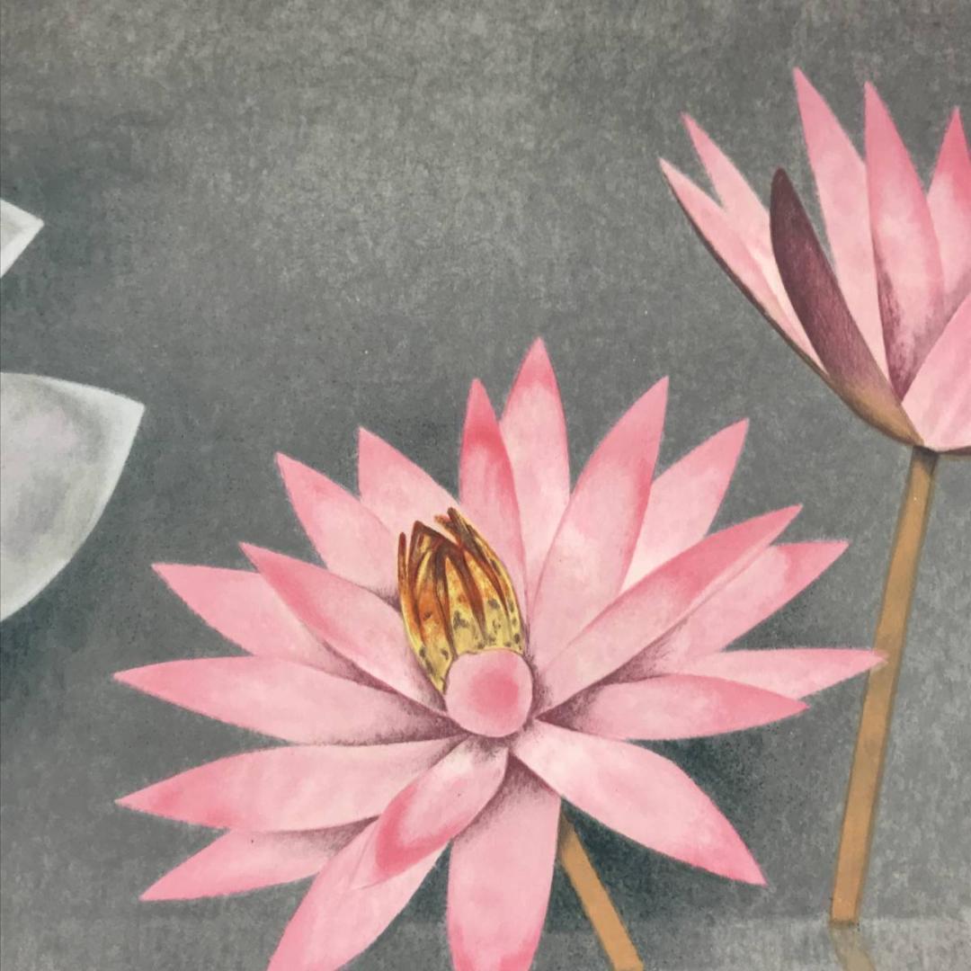 【複製】上村松篁/睡蓮図/花図/スイレン図/工芸品/掛軸/名家伝来/AC-476