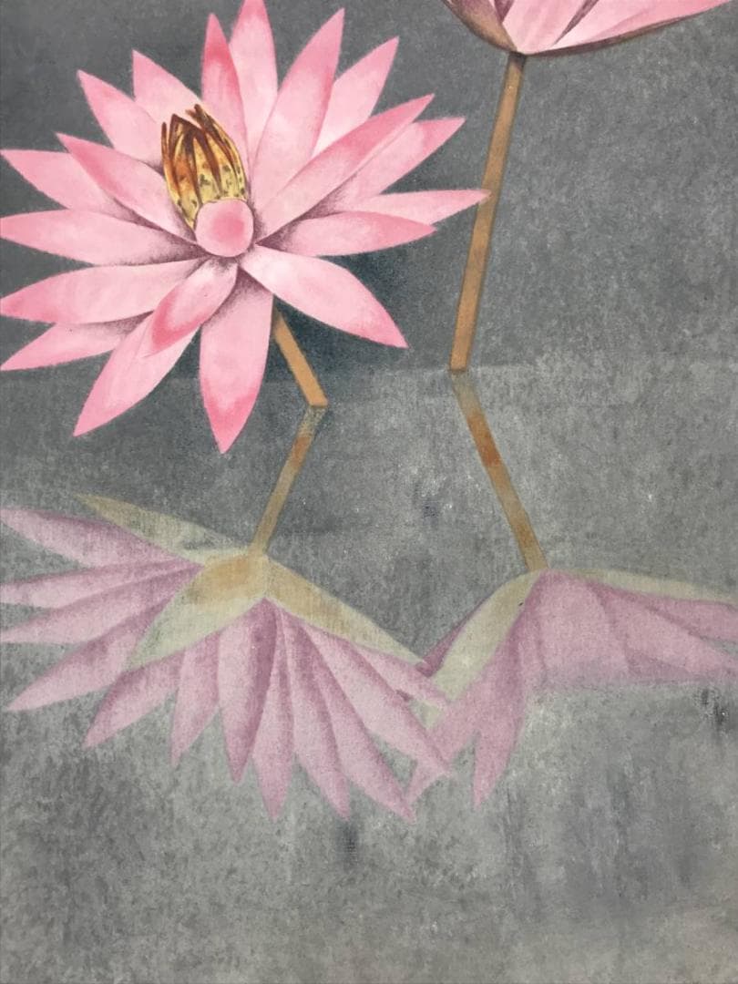 【複製】上村松篁/睡蓮図/花図/スイレン図/工芸品/掛軸/名家伝来/AC-476
