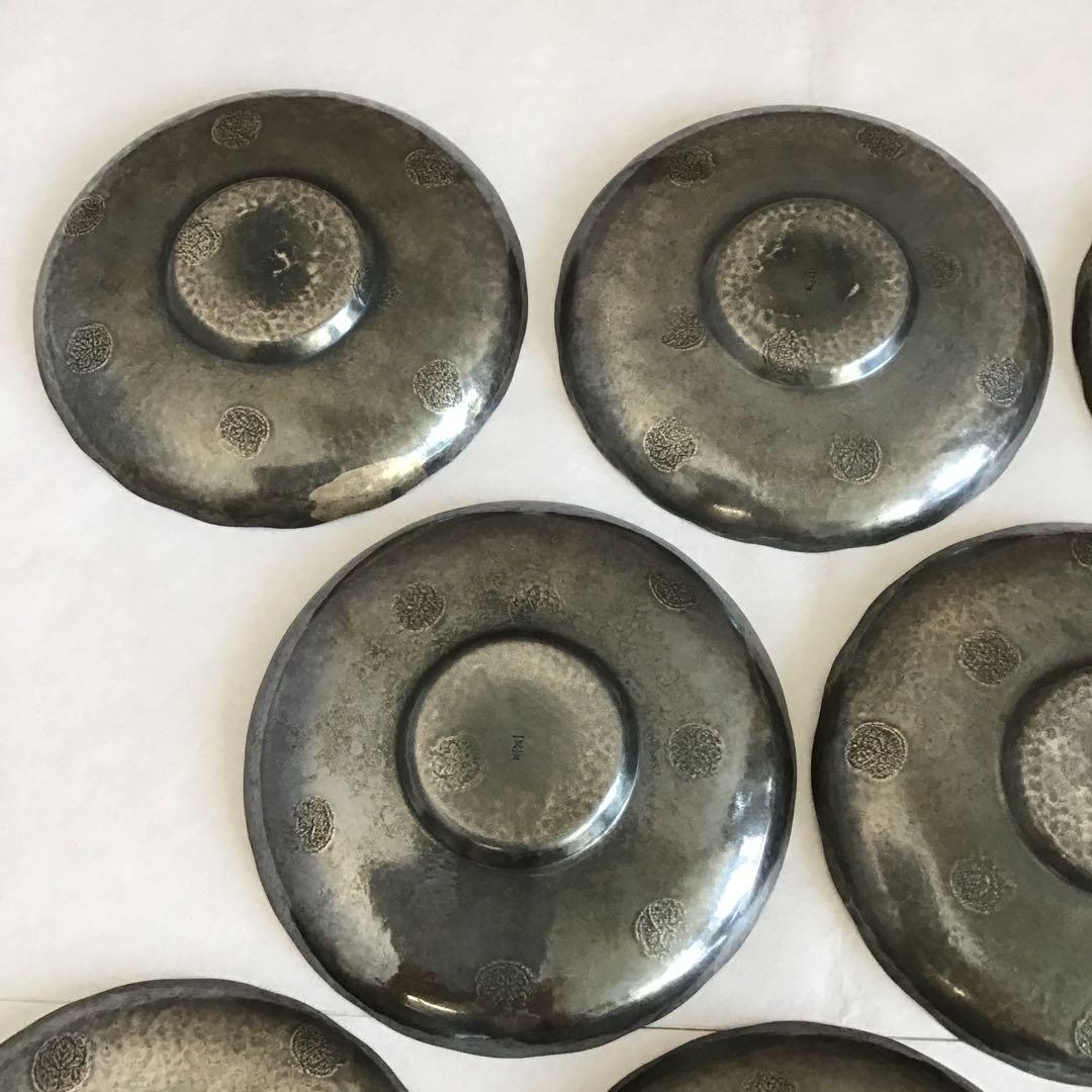 茶道具　純銀茶托大10枚　一鳳斎造と錫製(推定)茶托小5枚　共箱　S1012CT