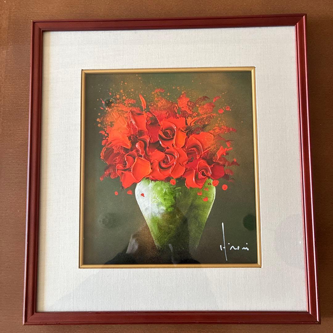 立川広己　一枚の絵　紅花　色紙の油彩　真作