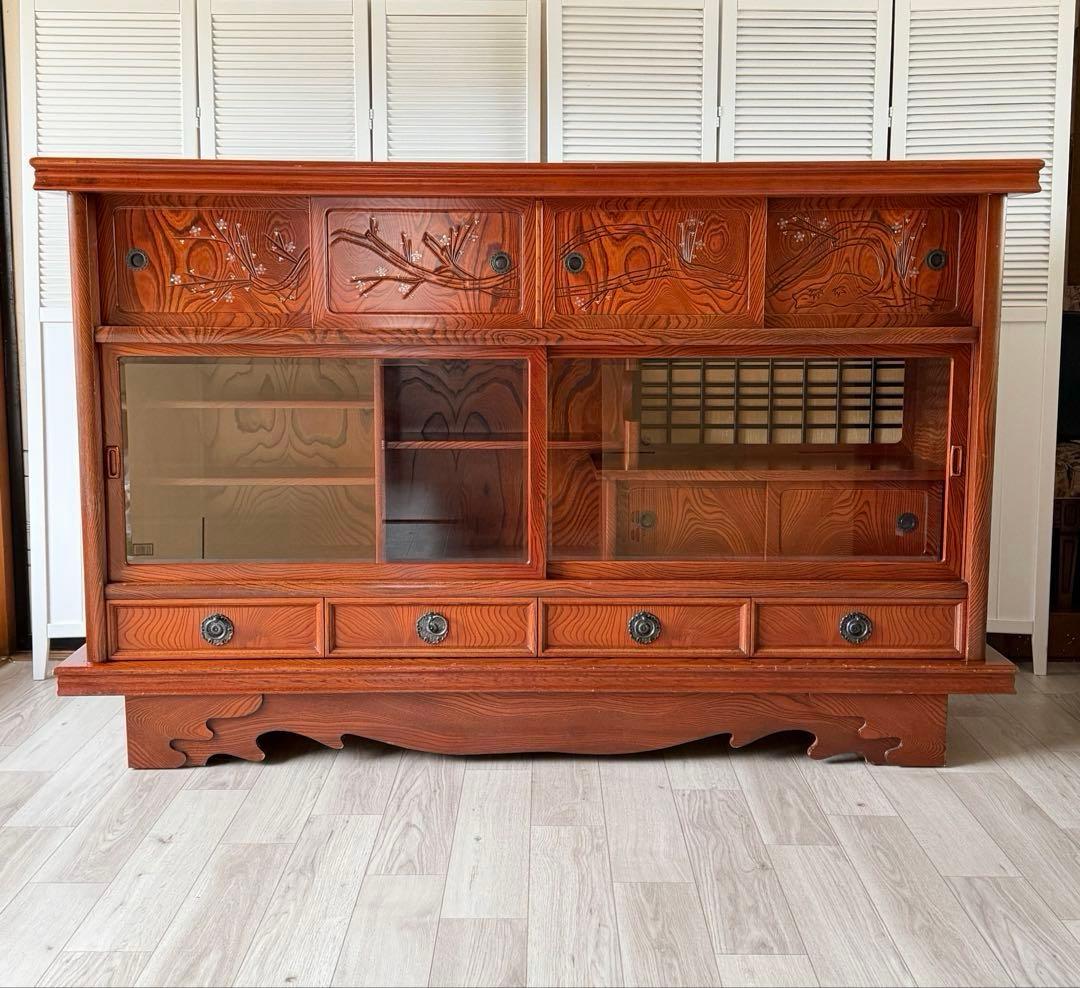 欅材 レトロ茶箪笥 水箪笥 古家具 昭和 アンティーク 収納棚