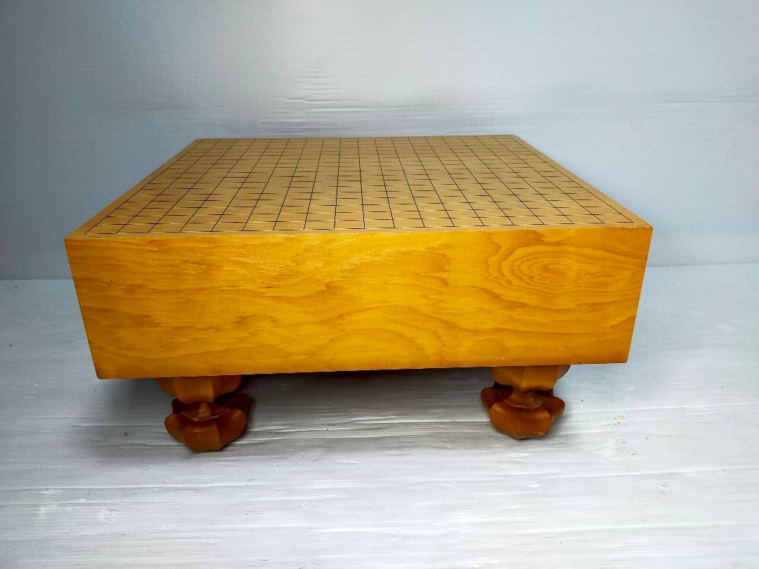 【至福の一局】囲碁盤 足付 木製 4寸 厚12.5cm 美木目 ヘソ有 本格派