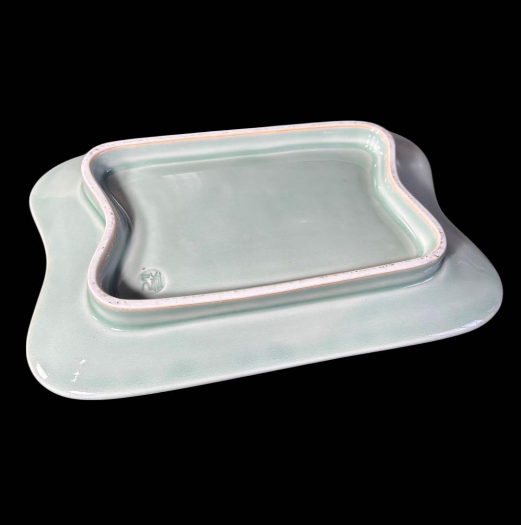 [4枚セット] 青磁 鳳凰 長角皿 在銘 角皿 陽刻 陶器 和食器 料亭 割烹