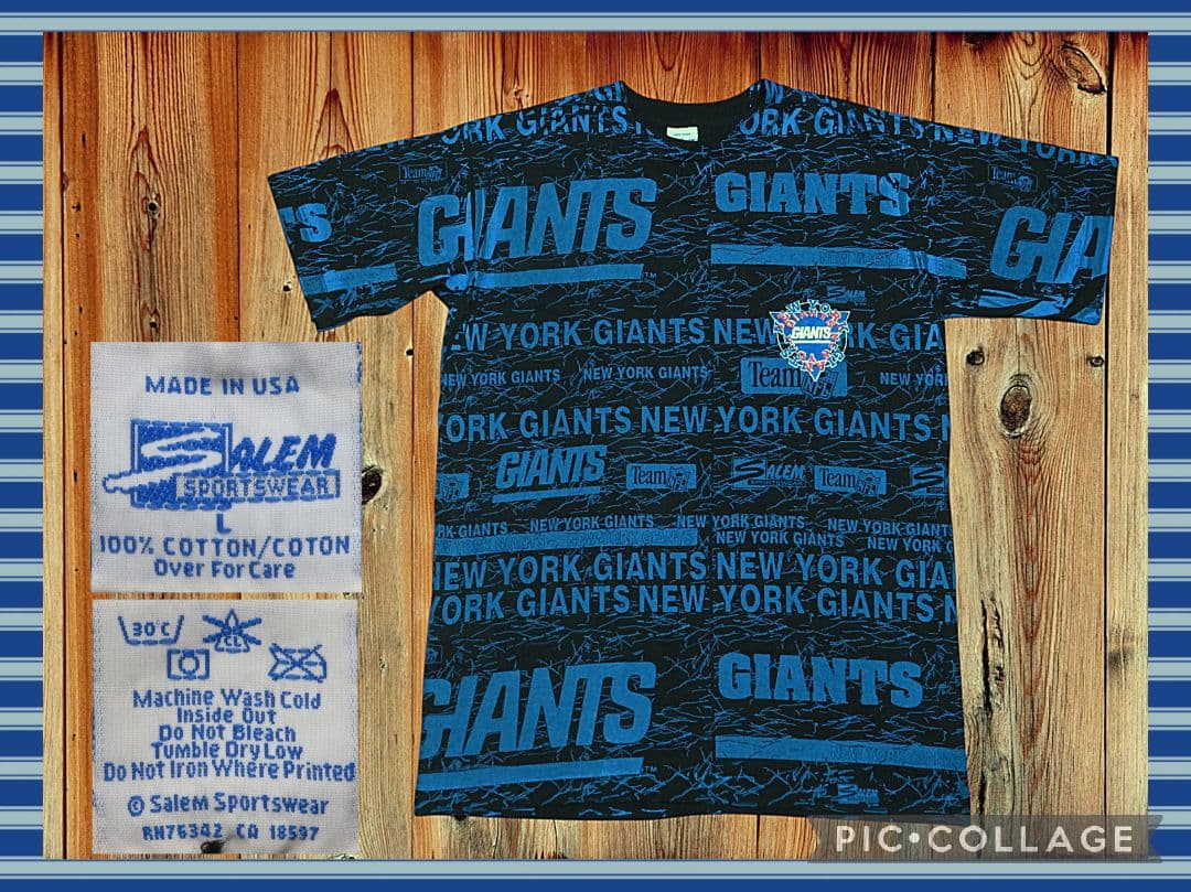 ✅️ USA製 ビンテージ NFL ジャイアンツ Tシャツ 総柄 アメフト L