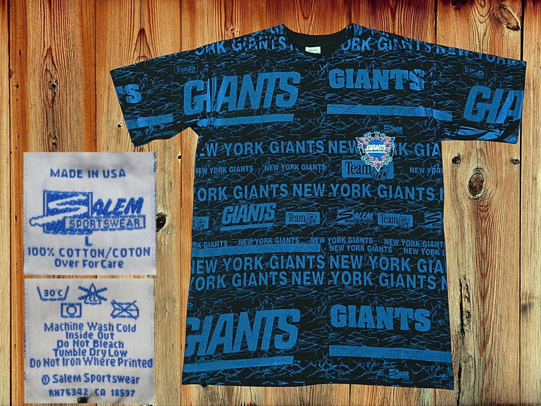 ✅️ USA製 ビンテージ NFL ジャイアンツ Tシャツ 総柄 アメフト L