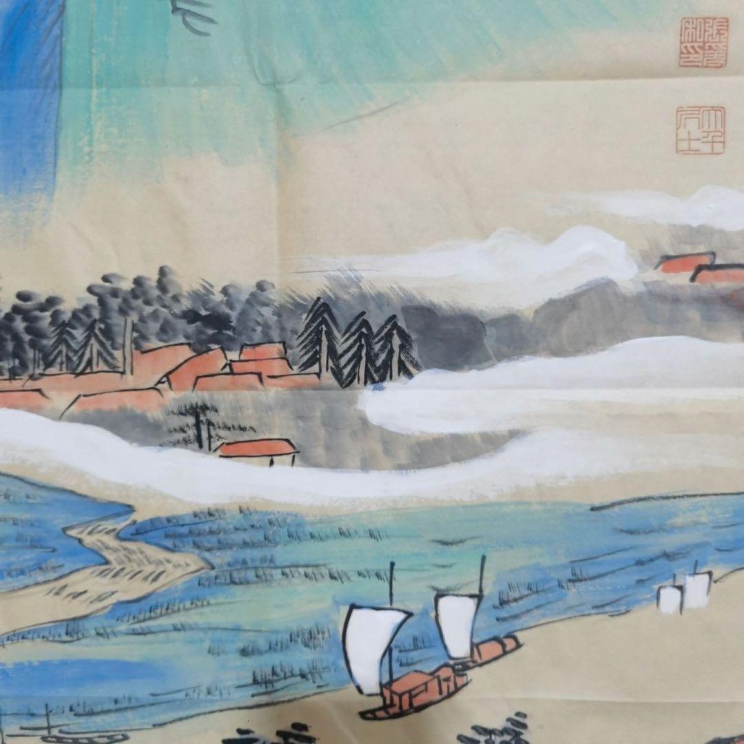 張大千《太湖帆影》 中国山水画 宣紙 掛け軸用