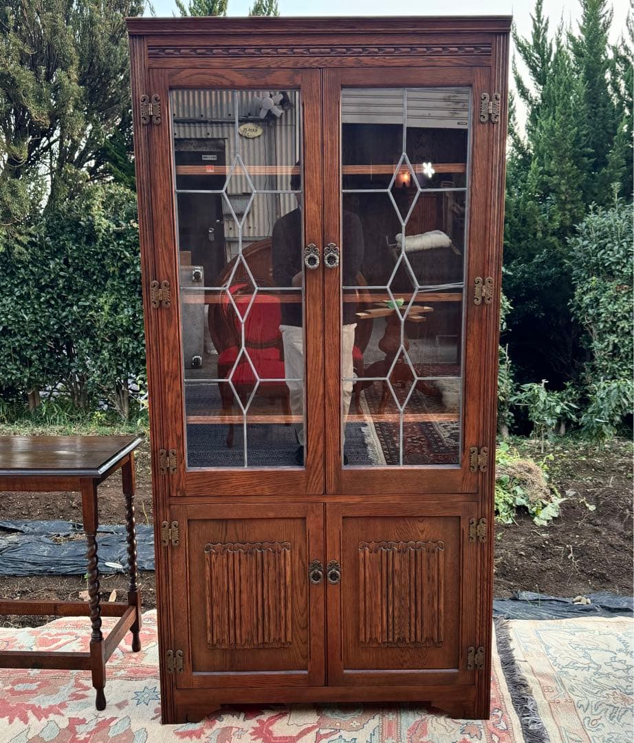 英国アンティーク 高級キャビネット スリム オールドチャーム様式 W92cm