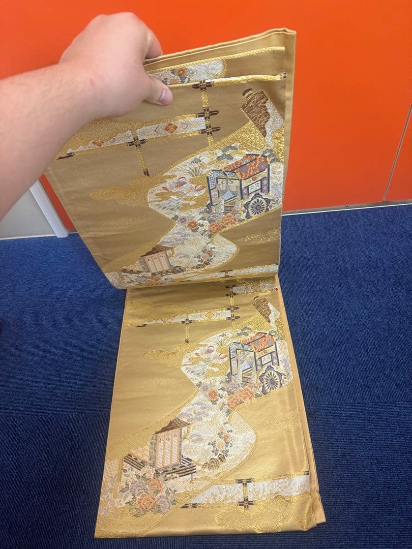 2675袋帯 古代彫金紋 西陣織 金糸　高級上質上品　約440cm 未使用