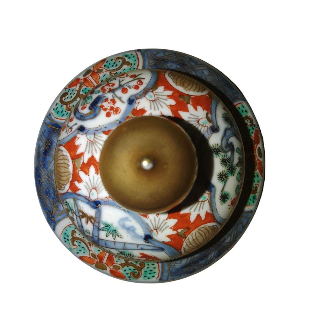 古伊万里　花柄色絵沈香壺　大明成化年製