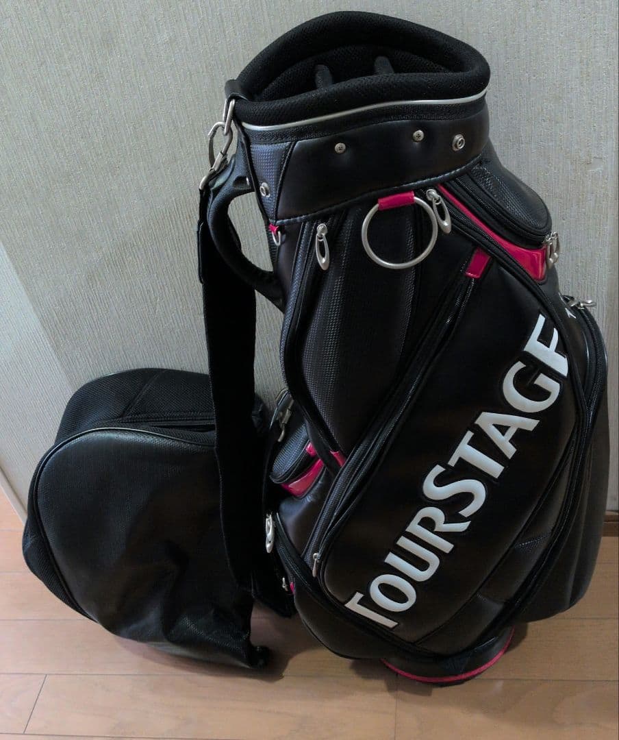 送料無料/美品　TOURSTAGE キャディバッグ 黒/赤