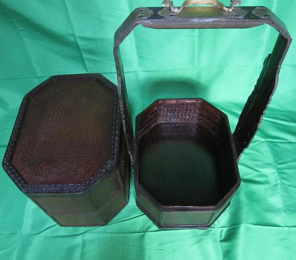 骨董　おかもち　岡持ち 木製三段