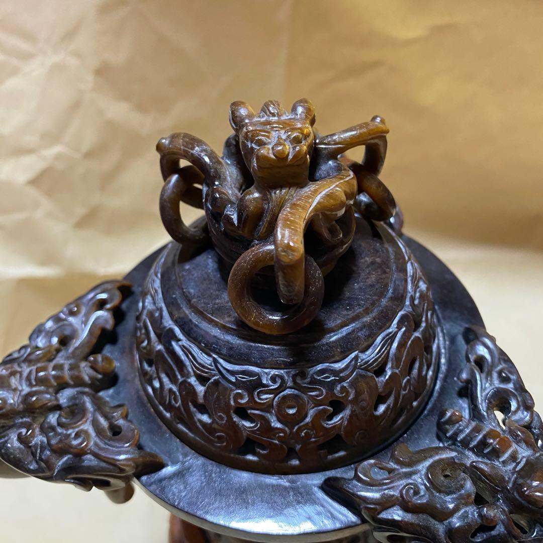 虎目石香炉　中国工芸品　置物 骨董