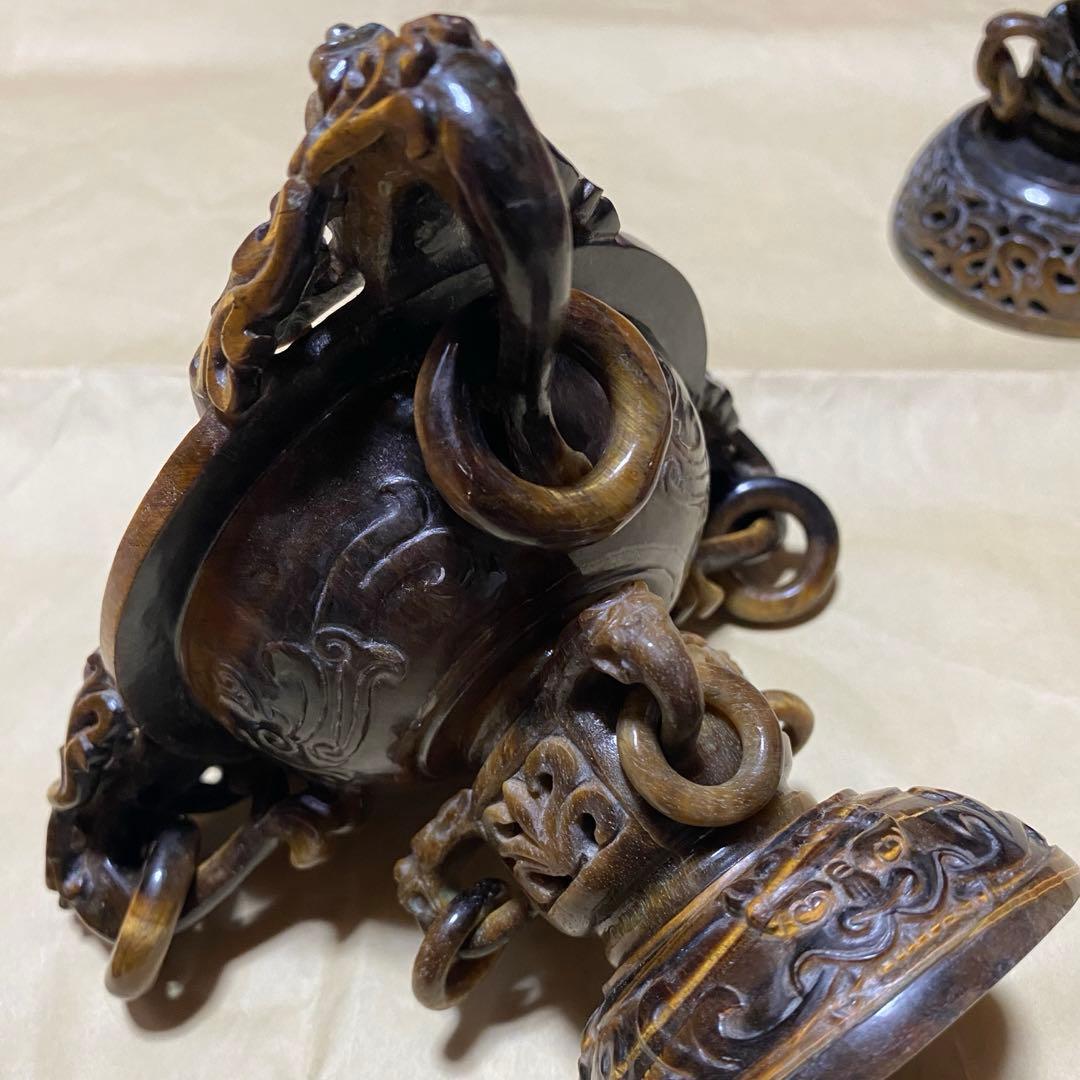 虎目石香炉　中国工芸品　置物 骨董