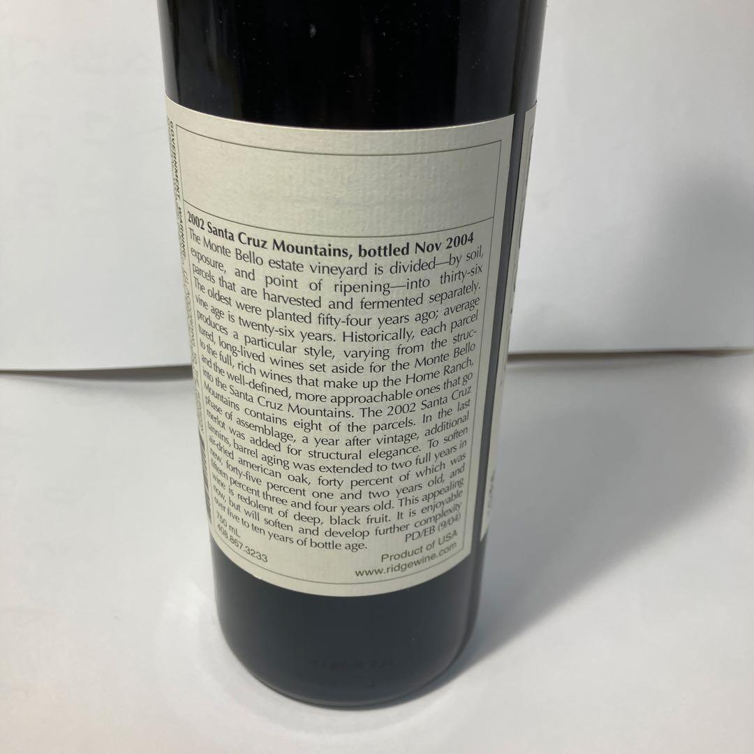 リッジ　カリフォルニア　サンタクルーズ　マウンテンズ2002 年　赤ワイン