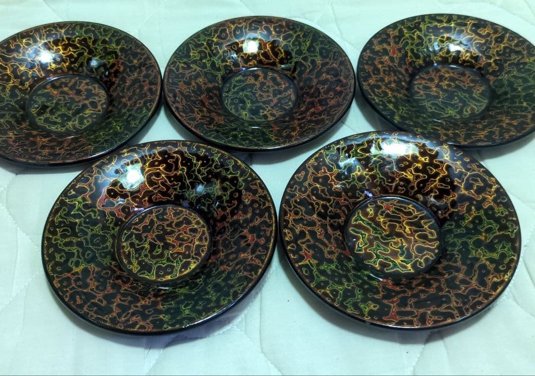 蔵出し　美品　漆器　津軽塗り　茶托　湯飲み受け皿　5枚セット