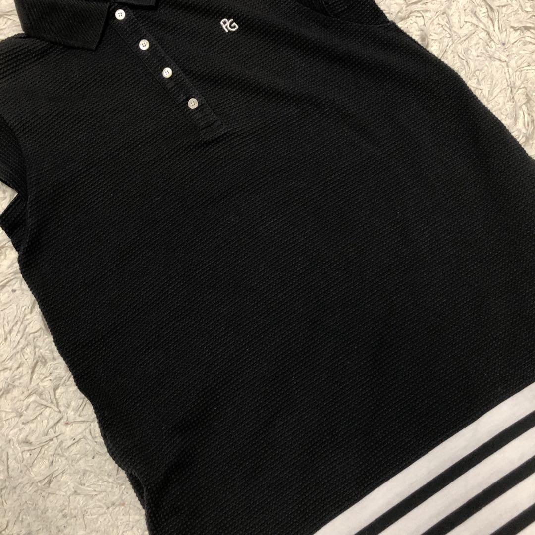 【希少美品】パーリーゲイツ　ポロワンピース　ワッフル地　裾ボーダー　ロゴ入り