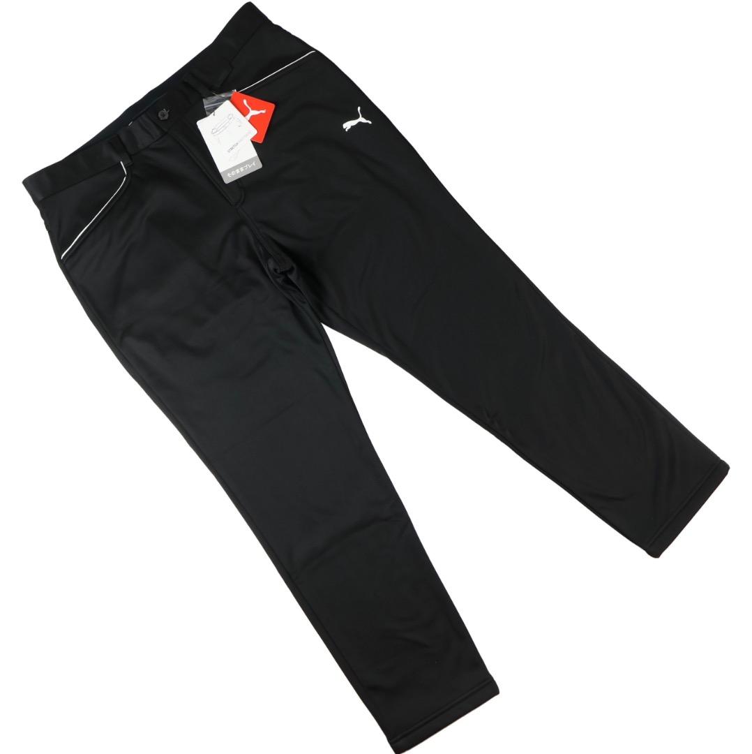 【S】秋冬 プーマ ゴルフ 保温 裏フリース ボンディング テーパードパンツ 黒