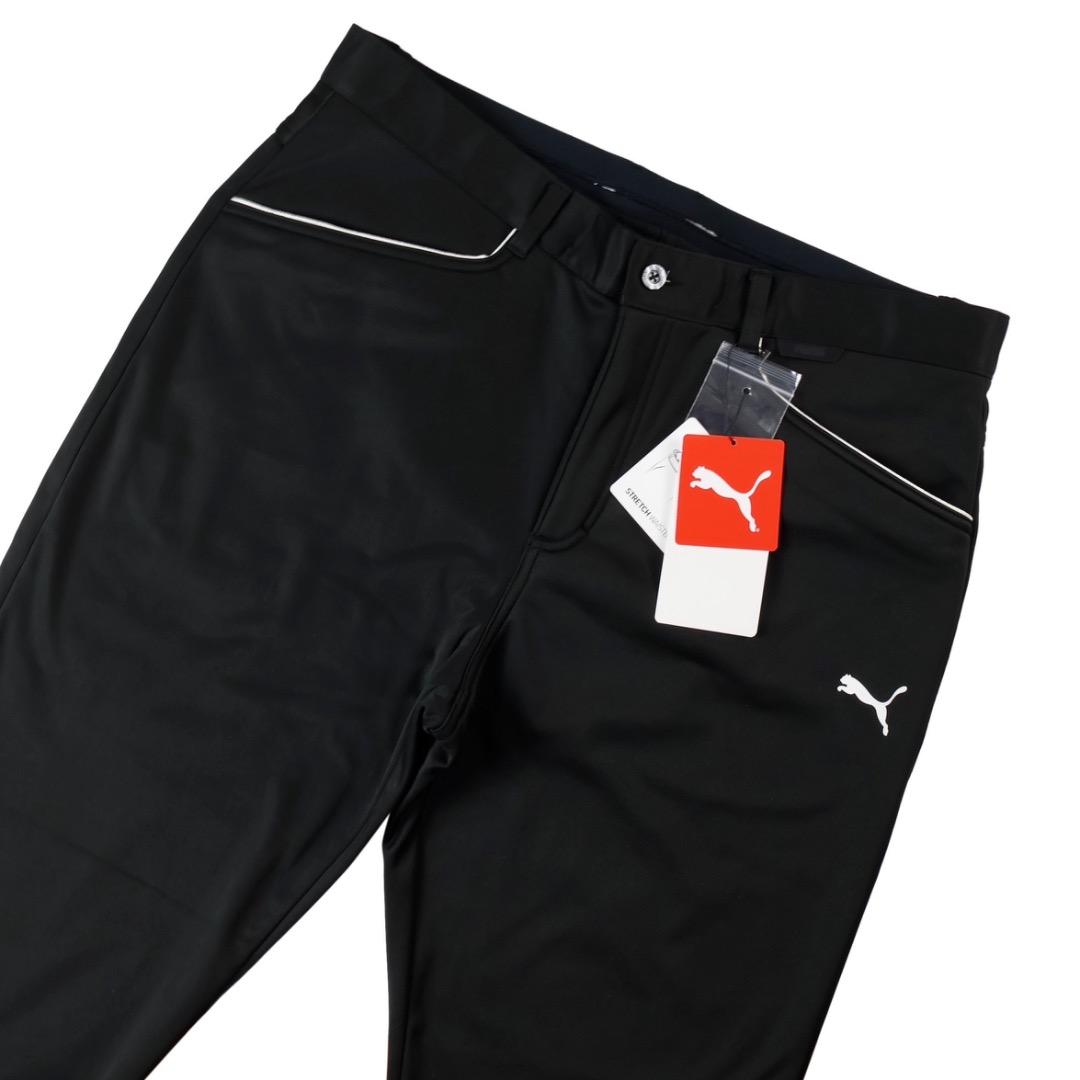 【S】秋冬 プーマ ゴルフ 保温 裏フリース ボンディング テーパードパンツ 黒