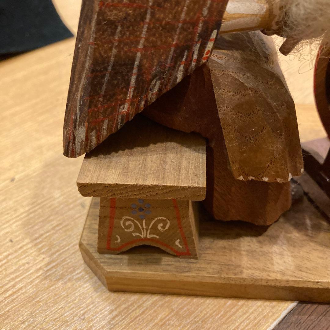 イギリス製木製糸紡ぎ機の女性彫刻アンテイーク1930年代