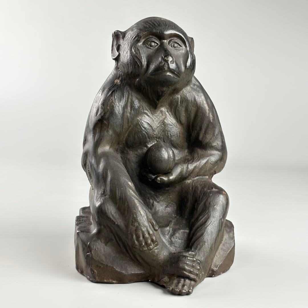 日展作家 渡辺環水 鉄製 猿 置物 金工美術 縁起物 置物 サル 猿