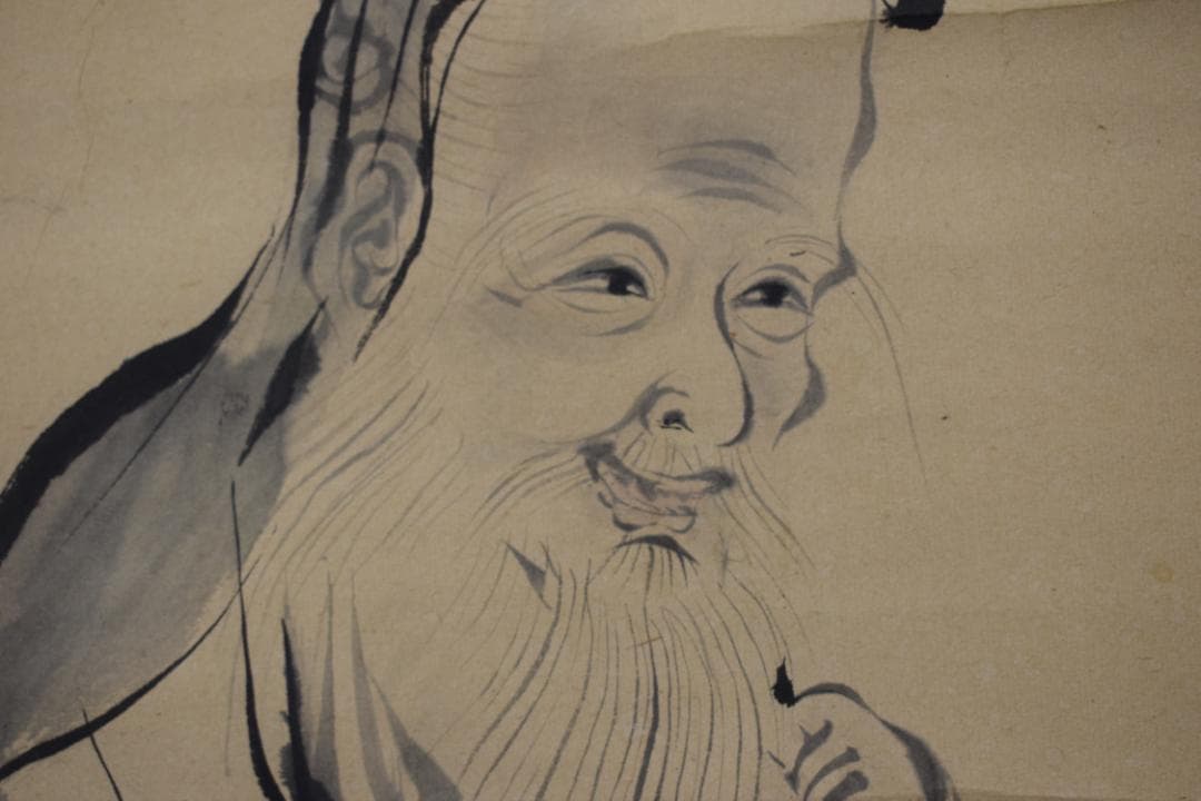 【真作】狩野伊川院栄信/寿老人図/七福神の内/掛軸☆宝船☆Y-612　JM