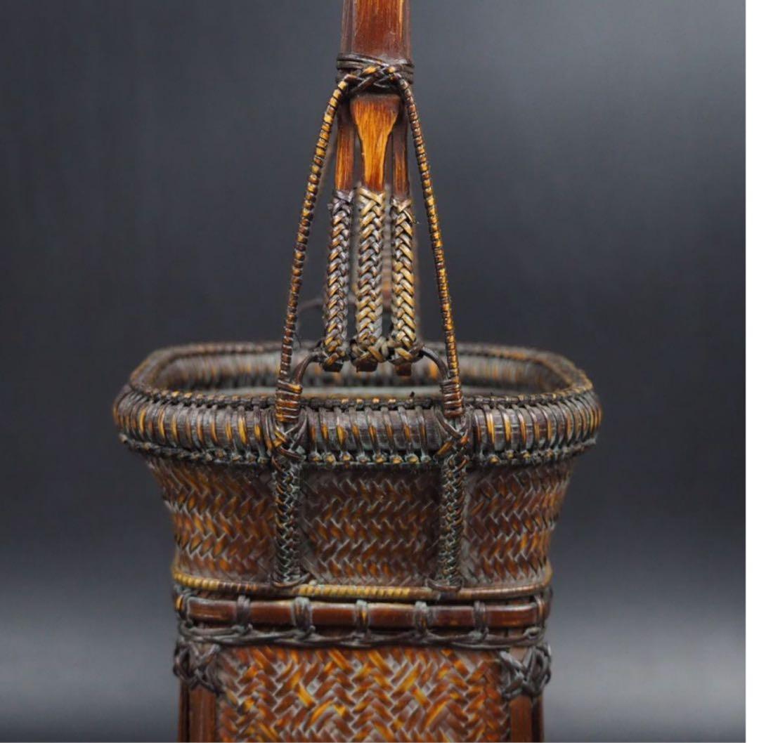 送料無料　竹細工　竹製花籠　花入れ　華道具茶道具　検/花器竹編竹製竹籠 花入