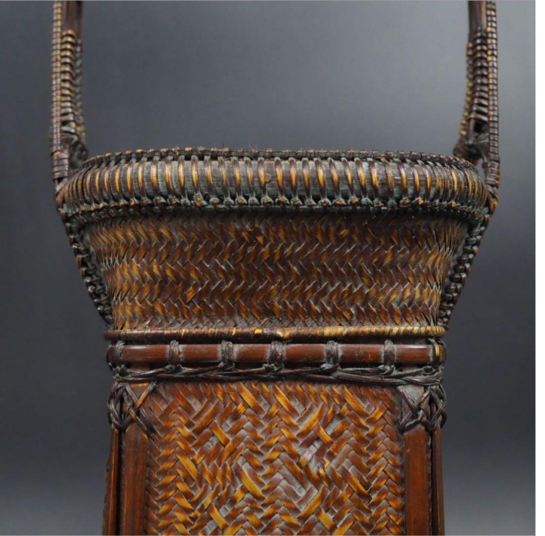 送料無料　竹細工　竹製花籠　花入れ　華道具茶道具　検/花器竹編竹製竹籠 花入