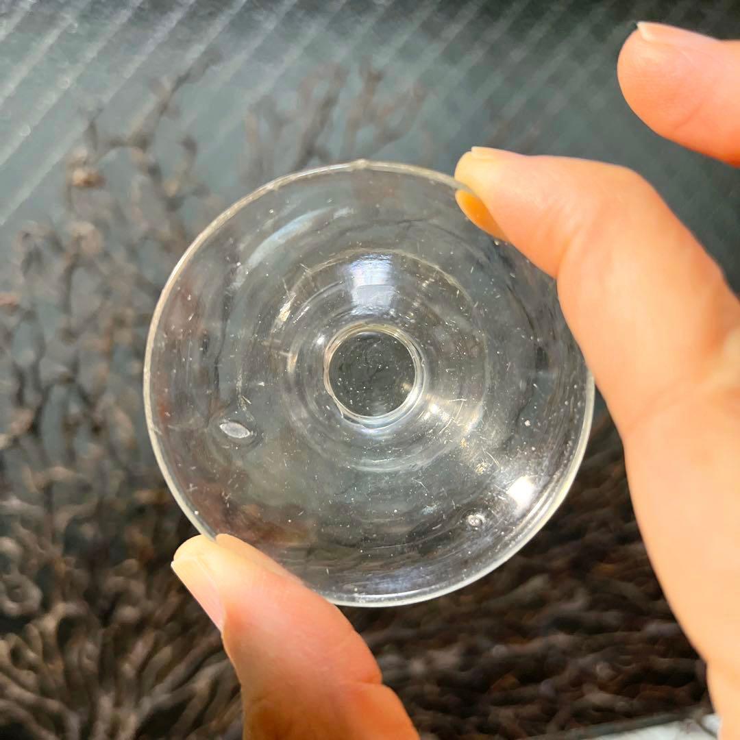 骨董　時代ガラス　手吹き　びいどろ　ゆらゆら　飴色ガラス　盃　酒器　ウランガラス