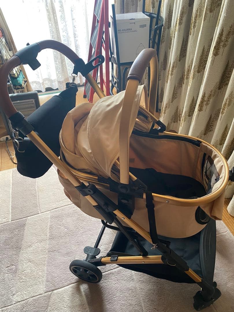 ベージュ ペットカート レザー調ハンドル