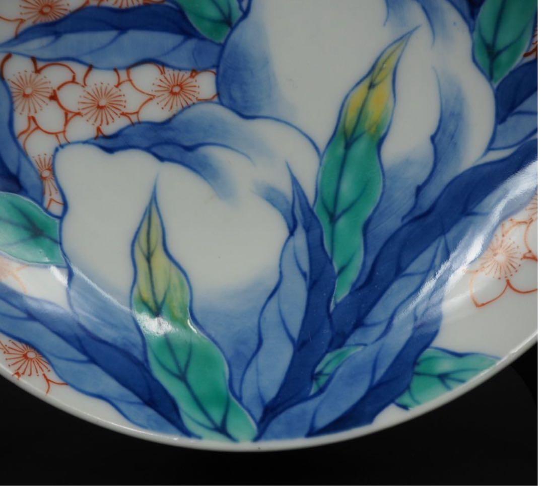 送料無料　鍋島御庭焼　江戸色鍋島 色絵桃紋皿　櫛高台 径約15cm