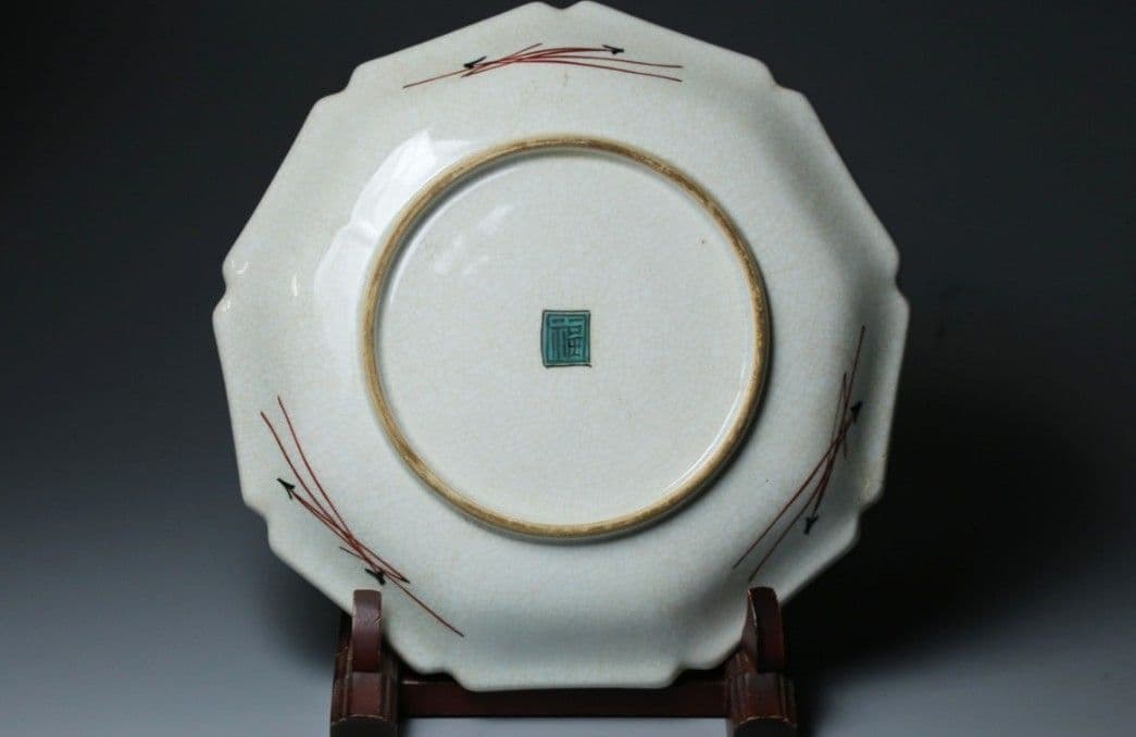 ☆旧家収集品☆古九谷☆吉田屋☆青手花鳥図☆八角皿☆ 共箱