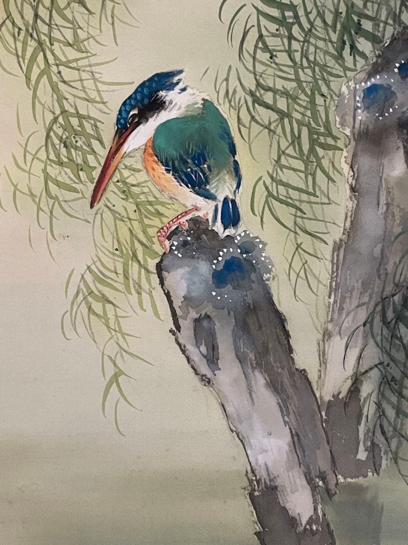 【日本画】茶掛　『林文塘』 河風　共箱二重箱　翡翠