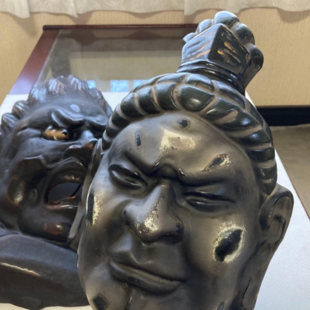 伐折羅大将 広目天⁇ お面 壁掛け 乾漆⁇ 仏教 美術 2点 骨董品 レトロ