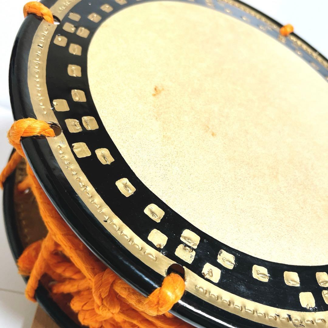 【良品】締め太鼓　和太鼓 35.5cm x 16cm 木製スタンド　金彩　蒔絵