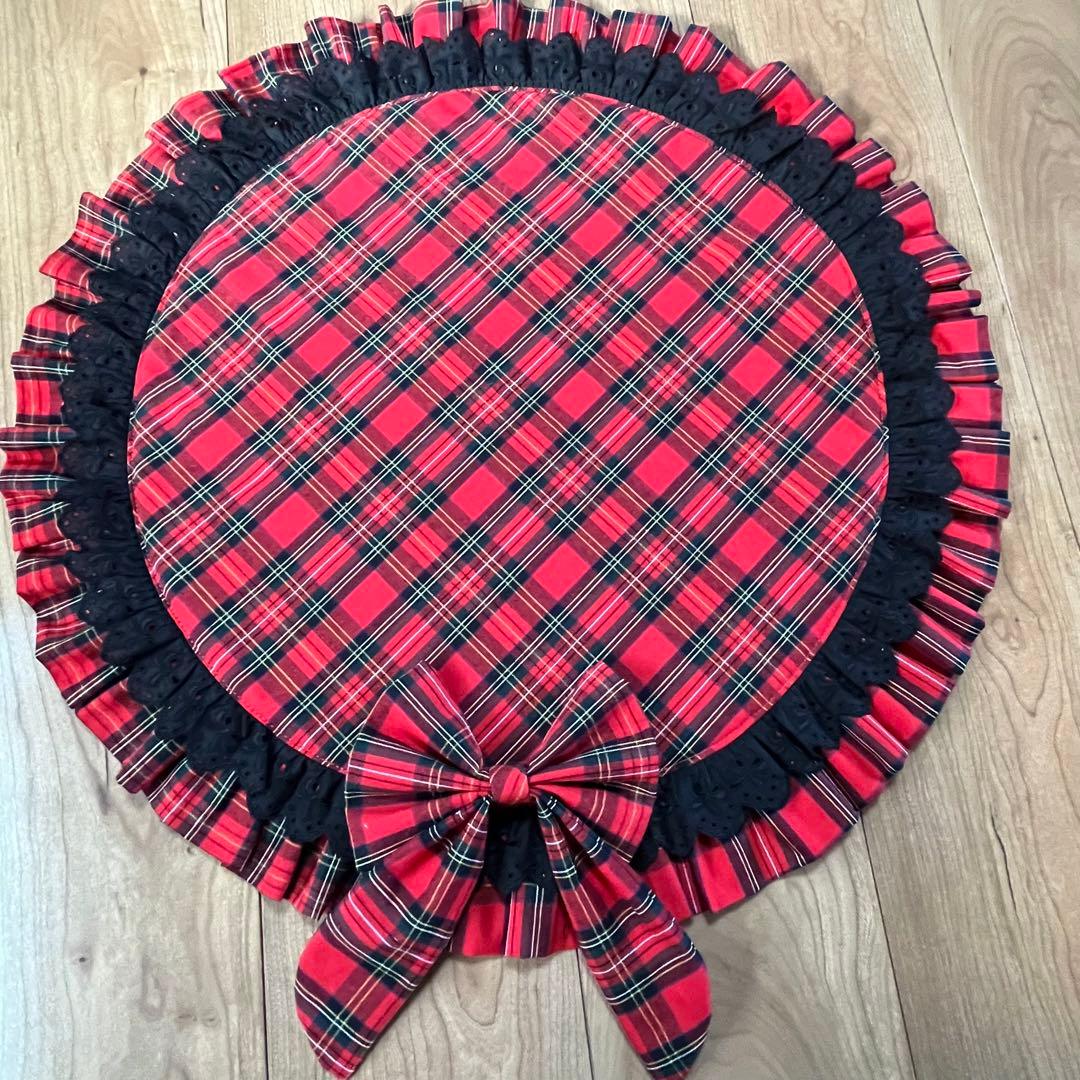 1210.カフェマットM56 赤タータンチェック　リバーシブルハンドメイド　犬服