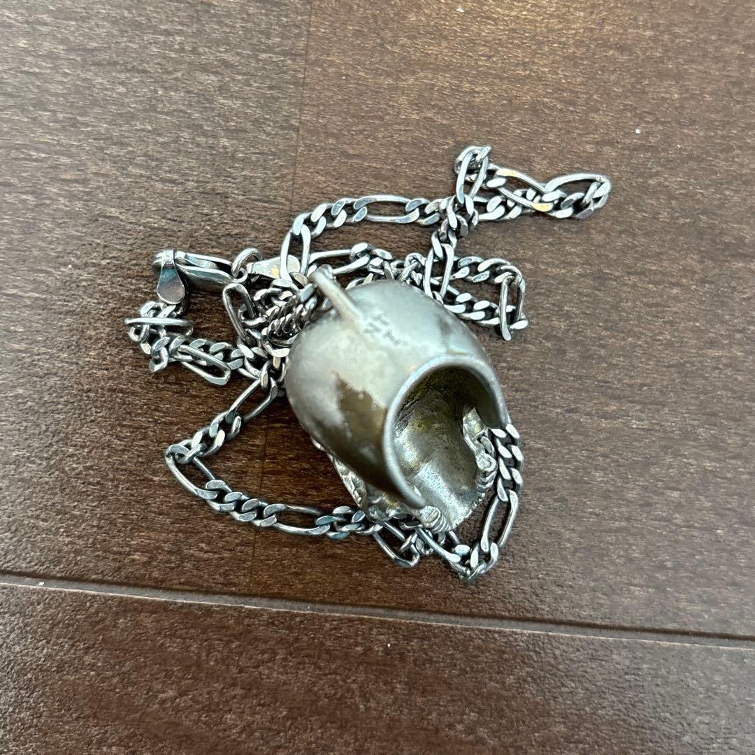 ビンテージ　スカル　ネックレス　シルバー　925 ペンダントトップ　真鍮　ブラス