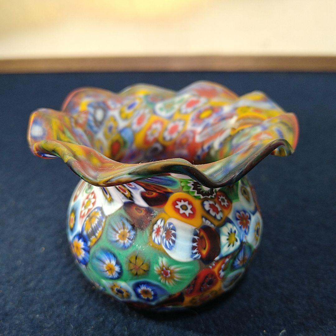 AH94 ムラノガラス製 蓋置 小物入 ジュエリー 飾り物 フリル型 壺型未使用