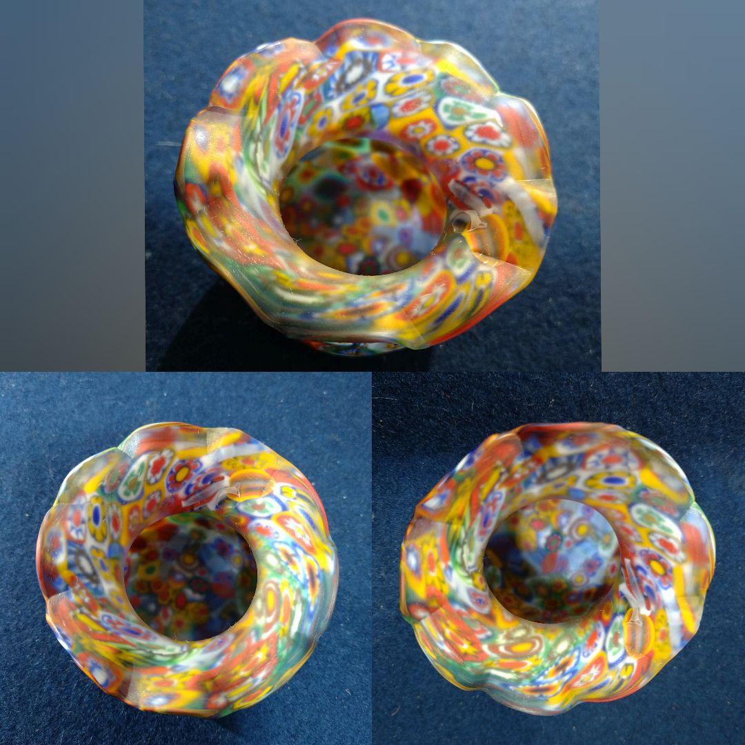 AH94 ムラノガラス製 蓋置 小物入 ジュエリー 飾り物 フリル型 壺型未使用