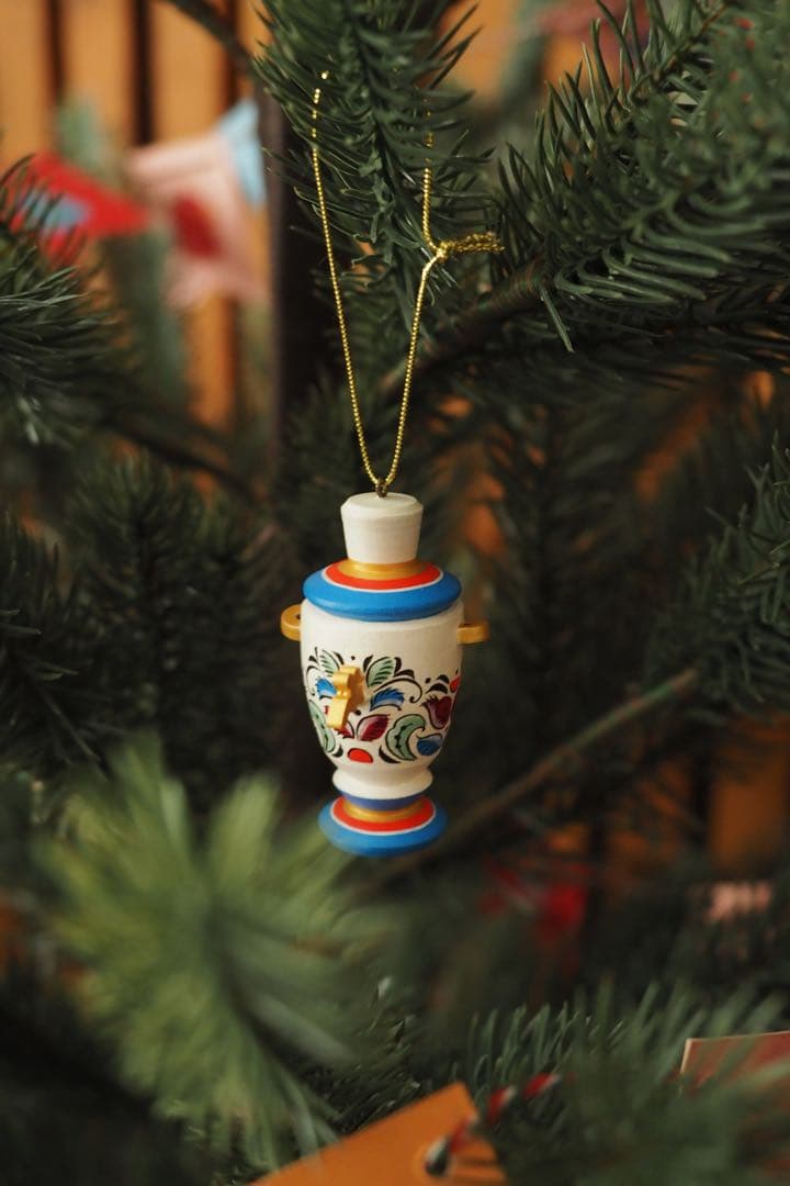 ロシア雑貨☆サモワール&ティーポットのオーナメント3個 マトリョーシカ オリガ作