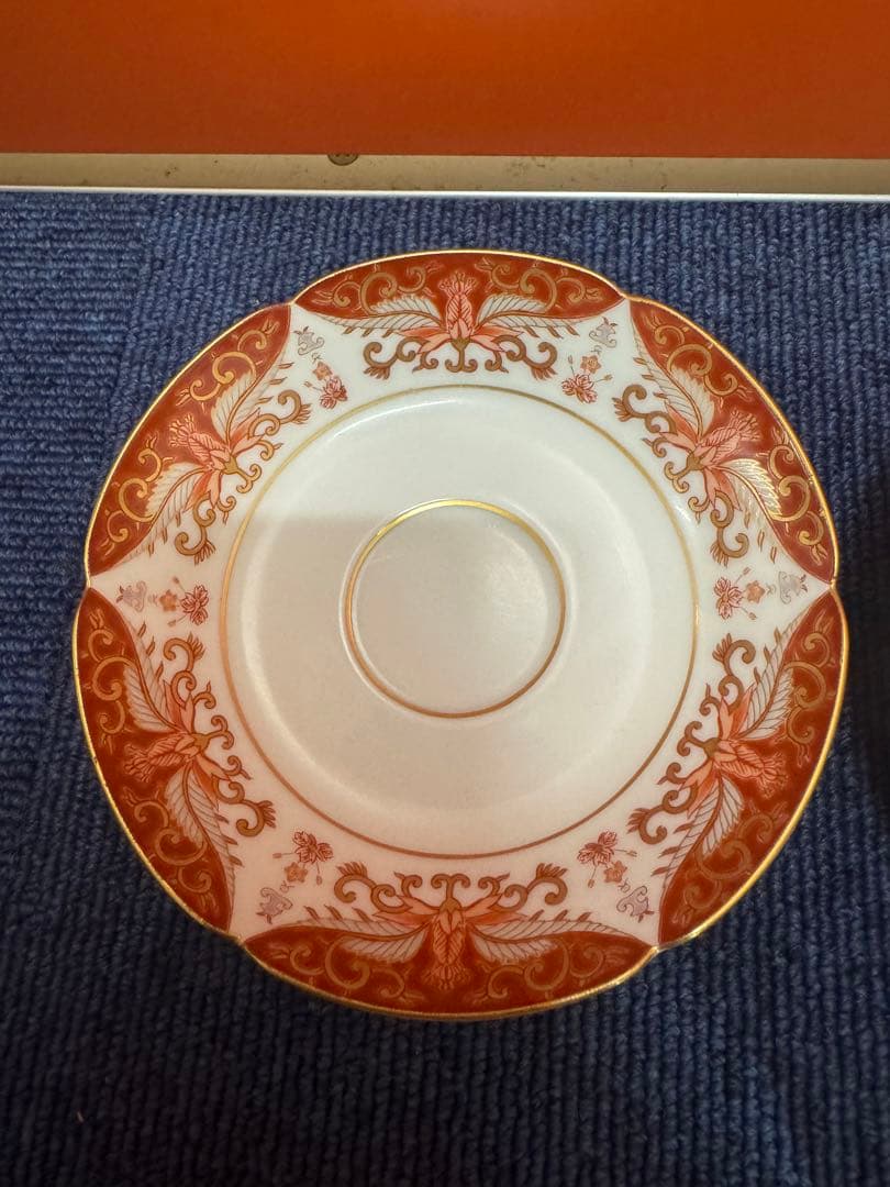 1603 有田焼 賞美堂 其泉窯 赤濃金彩唐草コーヒー碗皿2客セット 未使用品