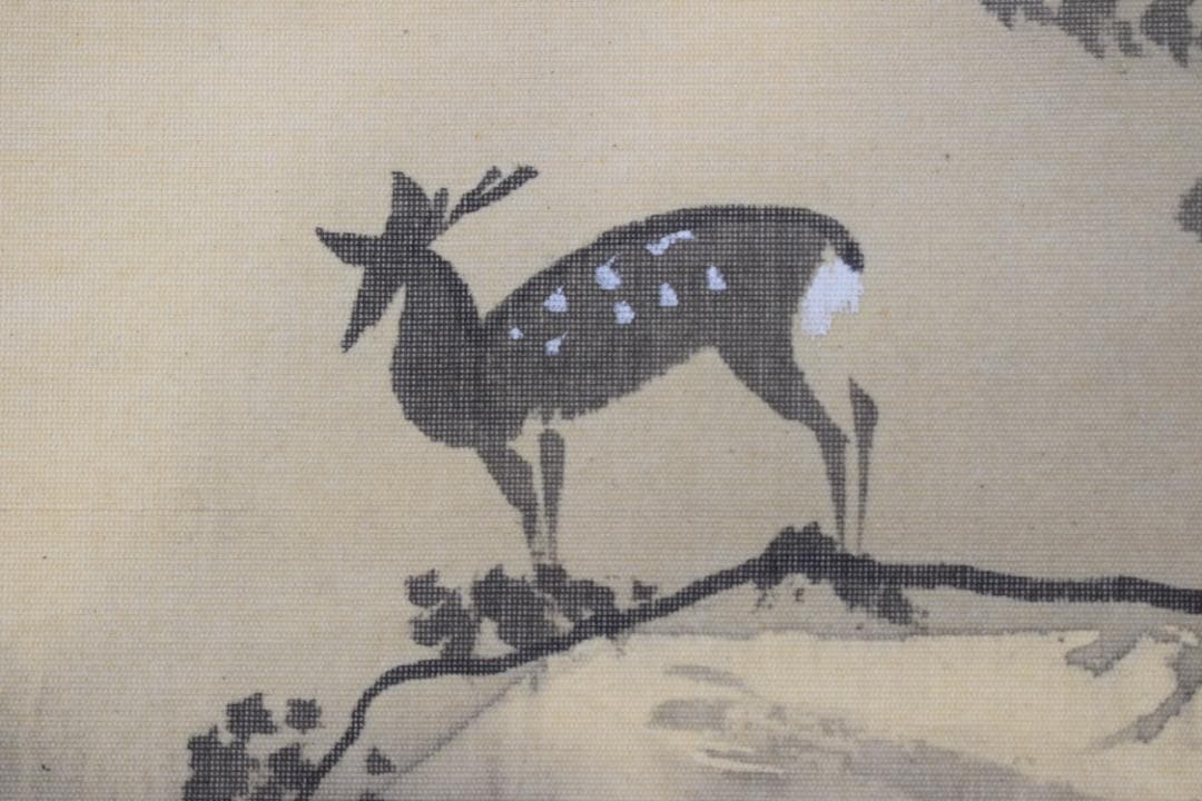 春酔/深山幽谷図/鹿図/山水渓谷/掛軸☆宝船☆Y-713　JM