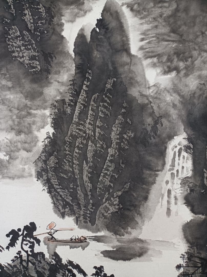 軸 おもてなし 絵 龍神 開運 金運 滝 山水 墨 中国 美術 骨董 インテリア