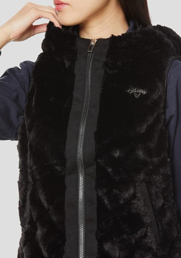 ◆Callaway キャロウェイ　フラワージャガード　ファーフードベスト　新品◆