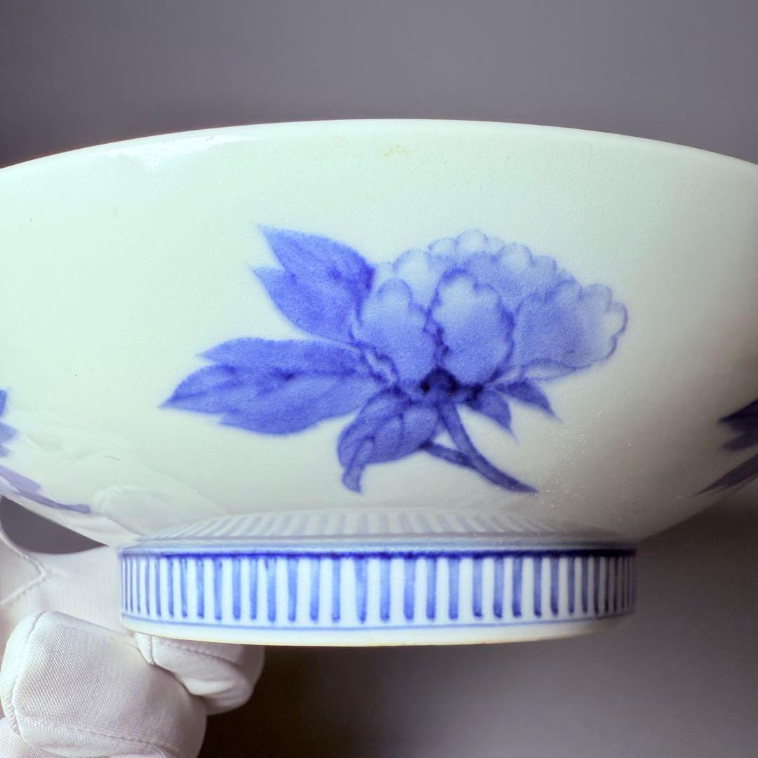 幕末～明治期　古鍋島　染付牡丹蝶図高台皿　古美術　骨董　コレクション