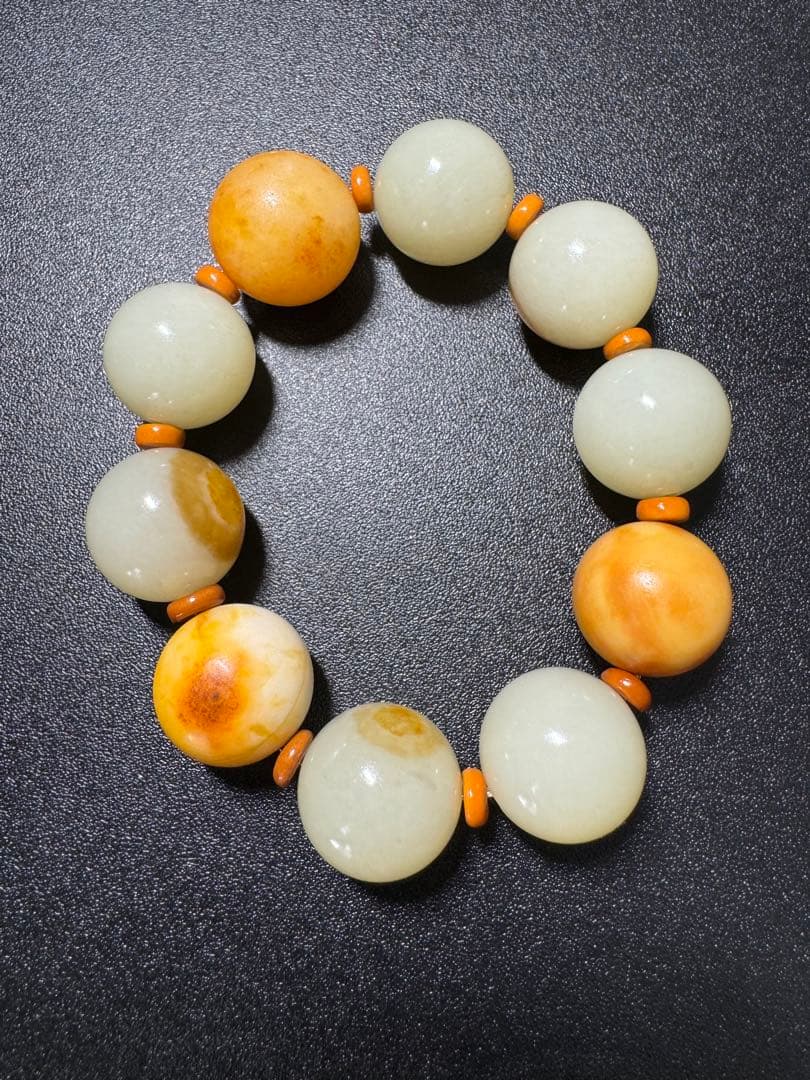 新疆産和田玉数珠　ブレスレット 腕輪 天然石 念珠 本玉 天然石 老玉 古玉