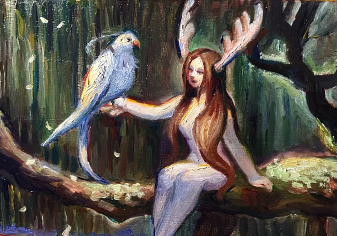 Forest princess 油絵 絵画 原画 手描き 油彩画