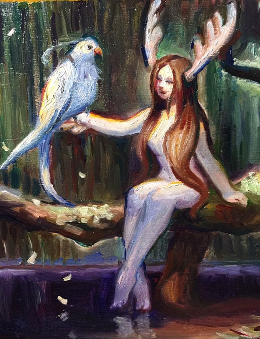 Forest princess 油絵 絵画 原画 手描き 油彩画