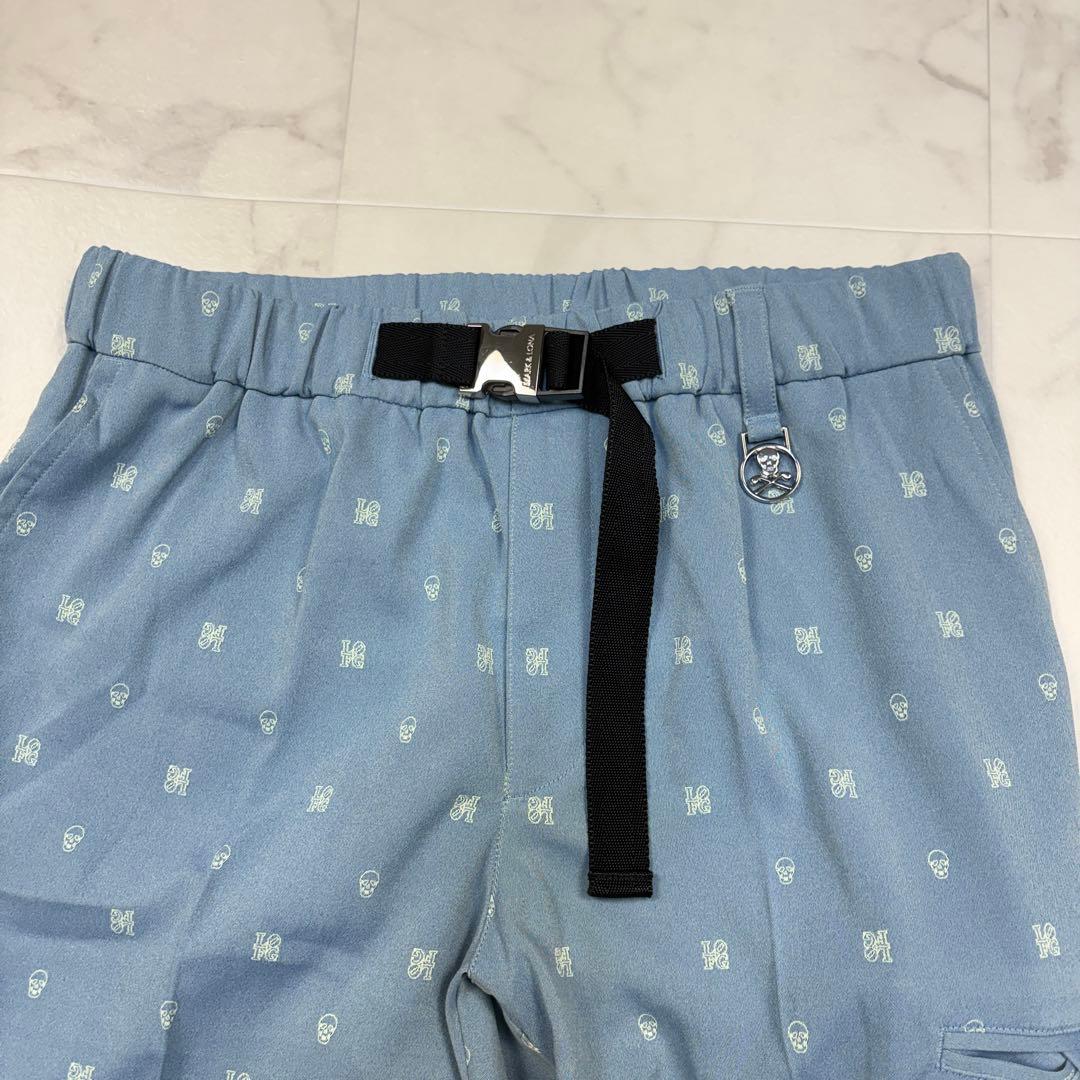 マーク&ロナ　ゴルフパンツ　スカル　ワッペン　ロゴ　ベルト48 青　ウエストゴム